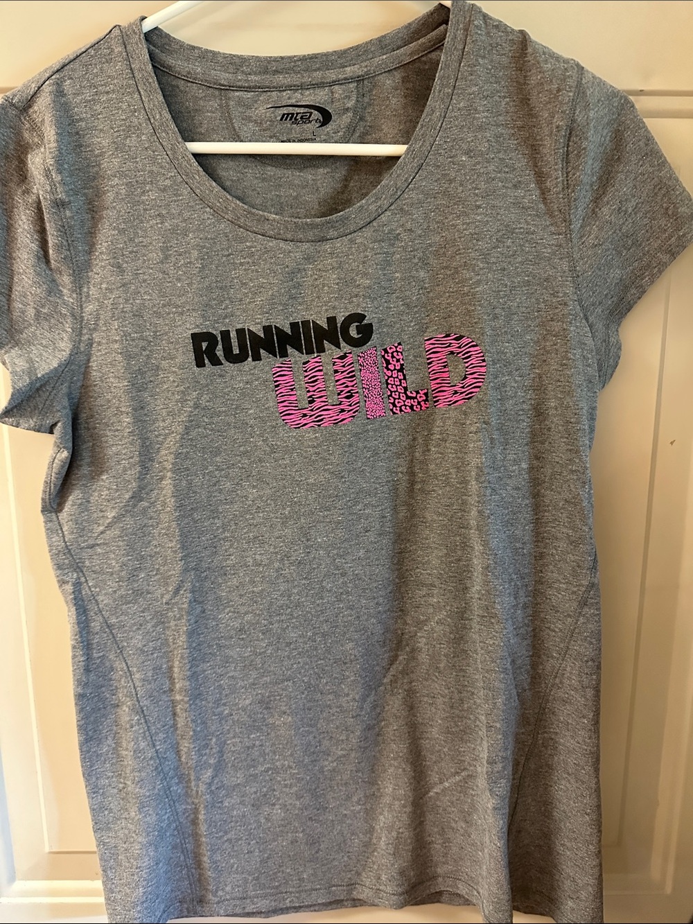 MTA Sport Gray Short Sleeve Tee with Black and Pink Graphic